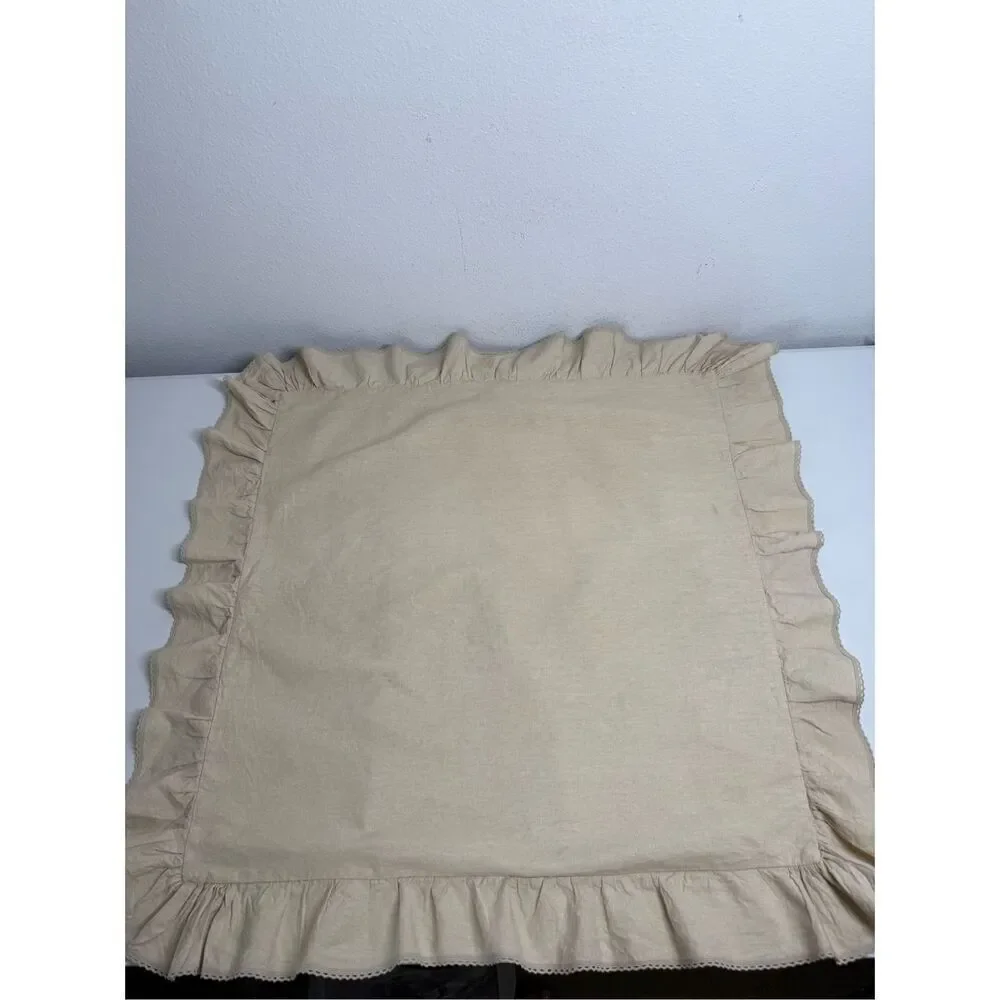 Ralph Lauren Cottage Tan Cotton Blend Pillow Sham Crochet Lace Trim 25”X25”